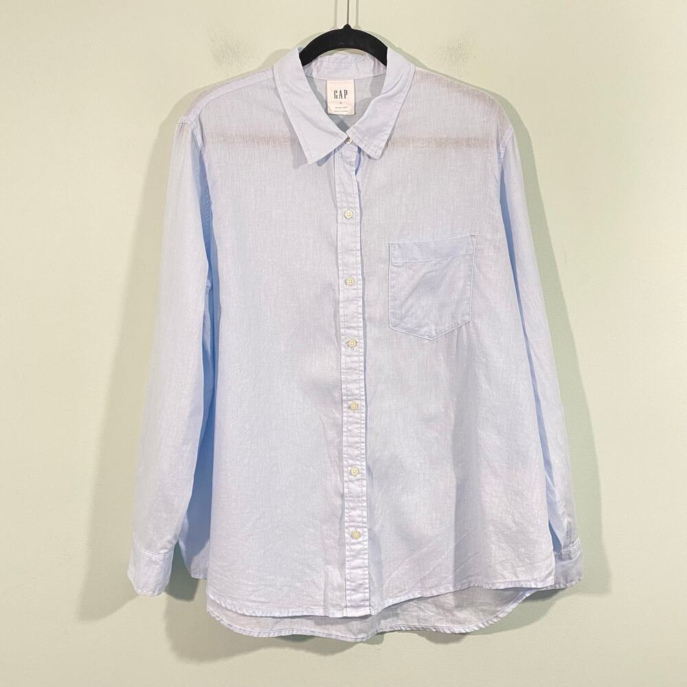 GAP Women Blue Linen Blend Lightweight Button Up The Easy Shirt Size XL